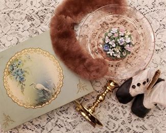 Antique and Vintage Plates , Brass candlesticks and collectibles 