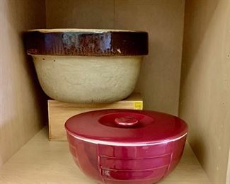 Hotpoint refrigerator bowl by the Hall Co, and vintage pottery 