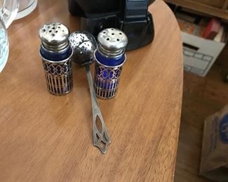 Silver and blue cobalt salt and pepper