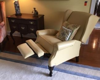 Leather light yellow recliner 