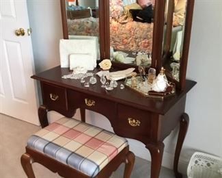 Sutter’s vanity with triptych mirror & bench 