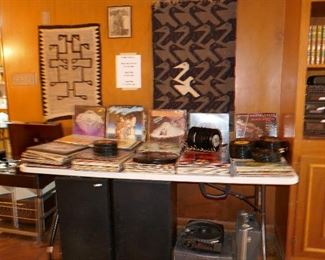 LOTS records many black artists and early, Electronics inc. Mid Century Stereo and Speakers on Display
