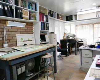ENTIRE room of Vintage Drafting Tables, Stools, Desks, Drawers, TOOLS and more inc. orig. art by Mr. Greaux