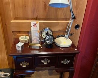 Alarm clocks 
Desk lamp
Rosewood side table