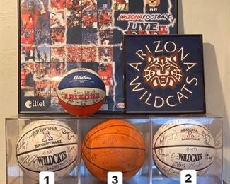 Arizona Wildcats Basketball and Football memorabilia. Autographed basketballs and poster. Autographs from players and coaches including - Lute Olson, Steve Kerr, Sean Elliott, Chase Budinger, Luke Walton, Richard Jefferson, Lauri Markkanen, Jerryd Bayless, Kenny Lofton, Loren Woods, Reggie Geary, Hassan Adams and many many more. 

Each number on this picture represents the number assigned to the basketball- there are many more pictures of each basketball at the bottom of our listing and the numbers help identify which basketball you are looking at.