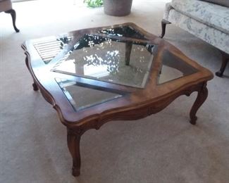 Glass top coffee table with matching end table and sofa table