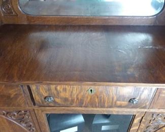 Stunning Antique rare sideboard/buffet with glass front and mirror