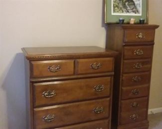 Early American 3 piece bedroom set chest of drawers, lingerie chest and desk with chair