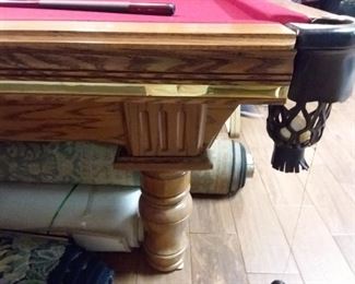Overland Billiard Company pool table made of solid oak with leather pockets (4' x 8') 44" x 88" playing surface