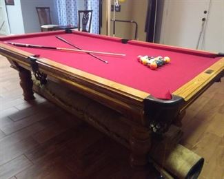 Overland Billiard Company pool table made of solid oak with leather pockets (4' x 8') 44" x 88" playing surface