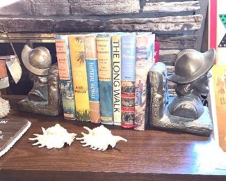 Vtg. books and bookends Spanish conquistador bookends