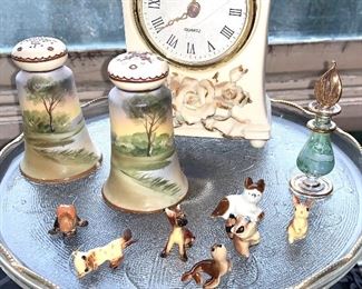 Vintage handpainted salt and pepper, miniature animals and perfume bottle