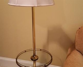 Brass floor lamp w/glass tray (one of two)