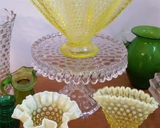 Fostoria American cake stand & vaseline glass