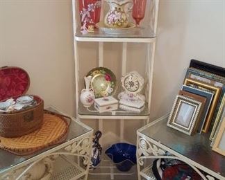 Wrought iron tables & corner shelf