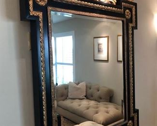 French Neoclassical Monument Style Scallop Shell Mirror in Black & Gold..