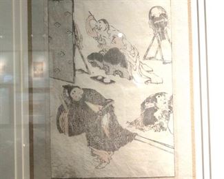 Japanese "Manga Sketch" Woodblock Print Ca. 1840's. By Hokusai