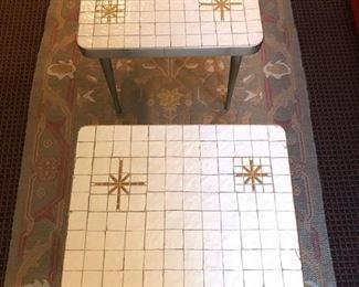 Mid Century Mosaic Tile End Tables with Gold Starburst Detailing..
