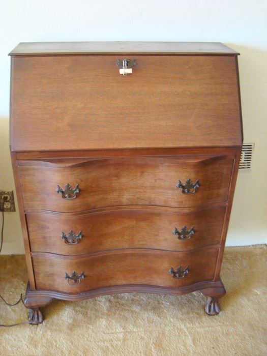L117 Drop Front Secretary with Serpentine Drawers  Claw Foot Design
