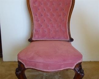 L101 Antique Armless Parlor Chair with Pink Cushions
