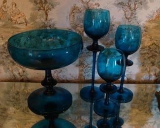 D108 Set of Blue Glassware Dishes 
