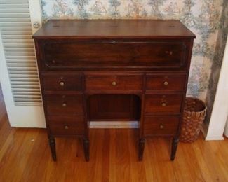 D115 Antique Wood Secretarial Desk with Drop Leaf Front