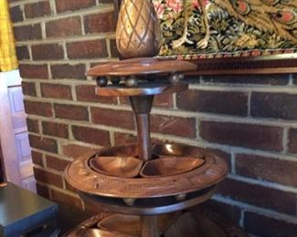 LEILANI GENUINE MONKEY-POD WOOD HAND CRAFTED 3 TIER LAZY SUSAN.