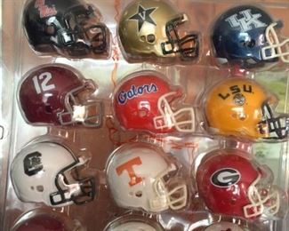 Miniature football helmets.