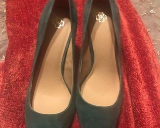 green suede pums