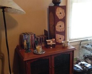 Floor lamp, vintage cabinet, cd cabinet,