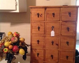 CD storage chest,clock, vintage fruit arrangement 
