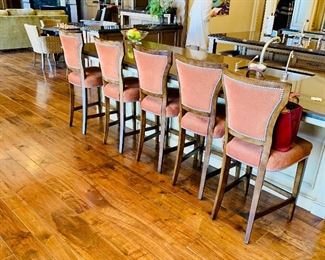 Century- 5 custom upholstered bar stools with backs and nailheads. 18" x 18"Seat - Seat height 27"  -Back height 45"