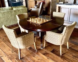 Wood game table (expandable) with 4 custom upholstered chairs