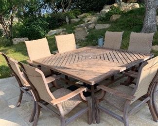 Castelle  Square outdoor dining table with 8 Castelle arm chairs