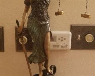 Bronze lady Justuce statue signed