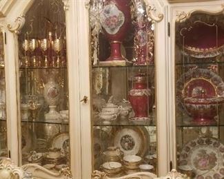Italian china cabinet and china plates and vases
