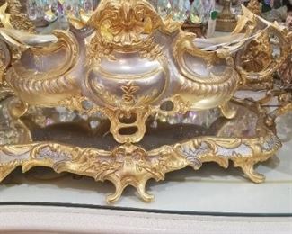 Antique bronze platter with mirrored platter gold plated