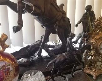 Bronze statue Remmington horse with cowboy 