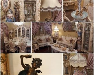 Living room sets and italian statues and lamps