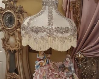 Capodimonte italian lamp with custome lamp shade with crystal