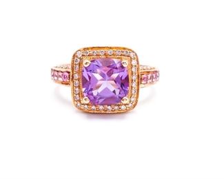 LeVian "Strawberry" Series Cotton Candy Amethyst, Pink Sapphire, and Diamond Estate Ring in 14k Strawberry Gold