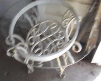 Wrought iron lamp table with glass top