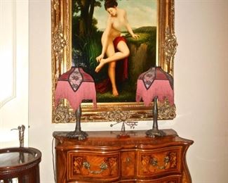 Gilded Framed Bathing Beauty, Bureau With Inlay