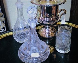 Decanters; silver plate champagne bucket/wine cooler