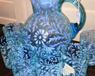 Vintage pitcher and 6 juice glasses