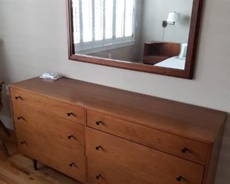 Mid-Century Modern/Danish Modern Credenza Dresser.  Framed Mirror. 
