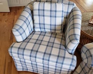 Lovely Barrel Chair and Sofa in a Blue/White Plaid. Shabby Chic/Rustic Beach. 