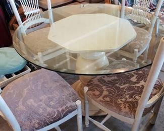 Pedestal Round Glass Table/with 4 wonderful Chairs. 