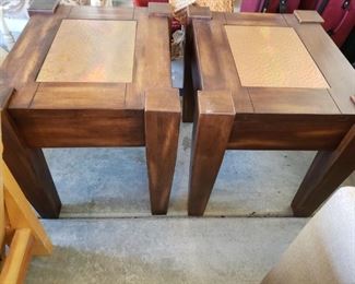 Two wonderful inlaid Copper Topped Side Tables. 