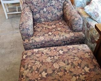 Floral Patterned Club Chair with Matching Ottoman